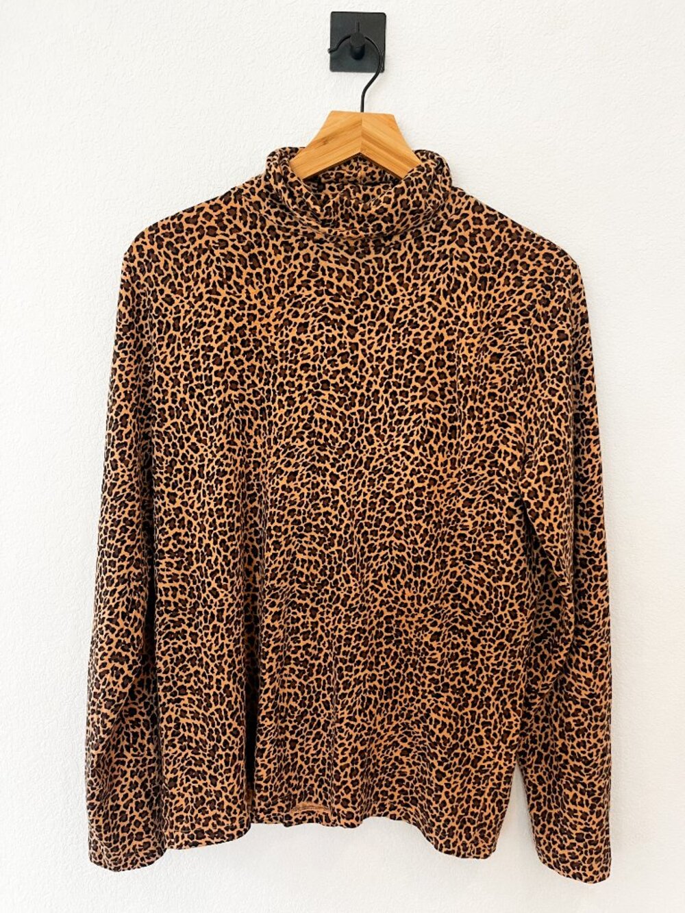 J.Crew Printed Tissue Turtleneck Brown Leopard Print Size L Cotton